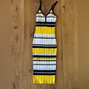 Vibrant Yellow and Black Striped Midi Dress